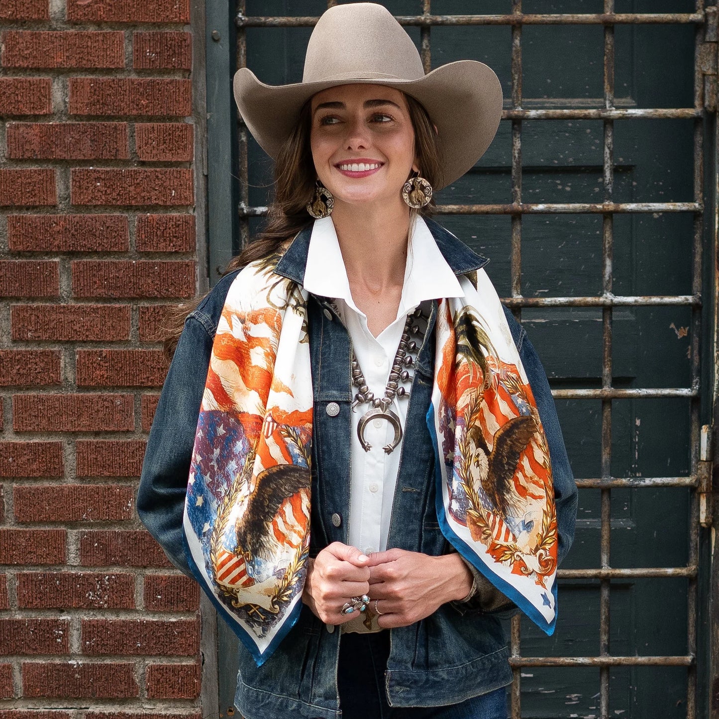 Cowboy Country Patriotic Wild Rag Silk Scarf Bandana