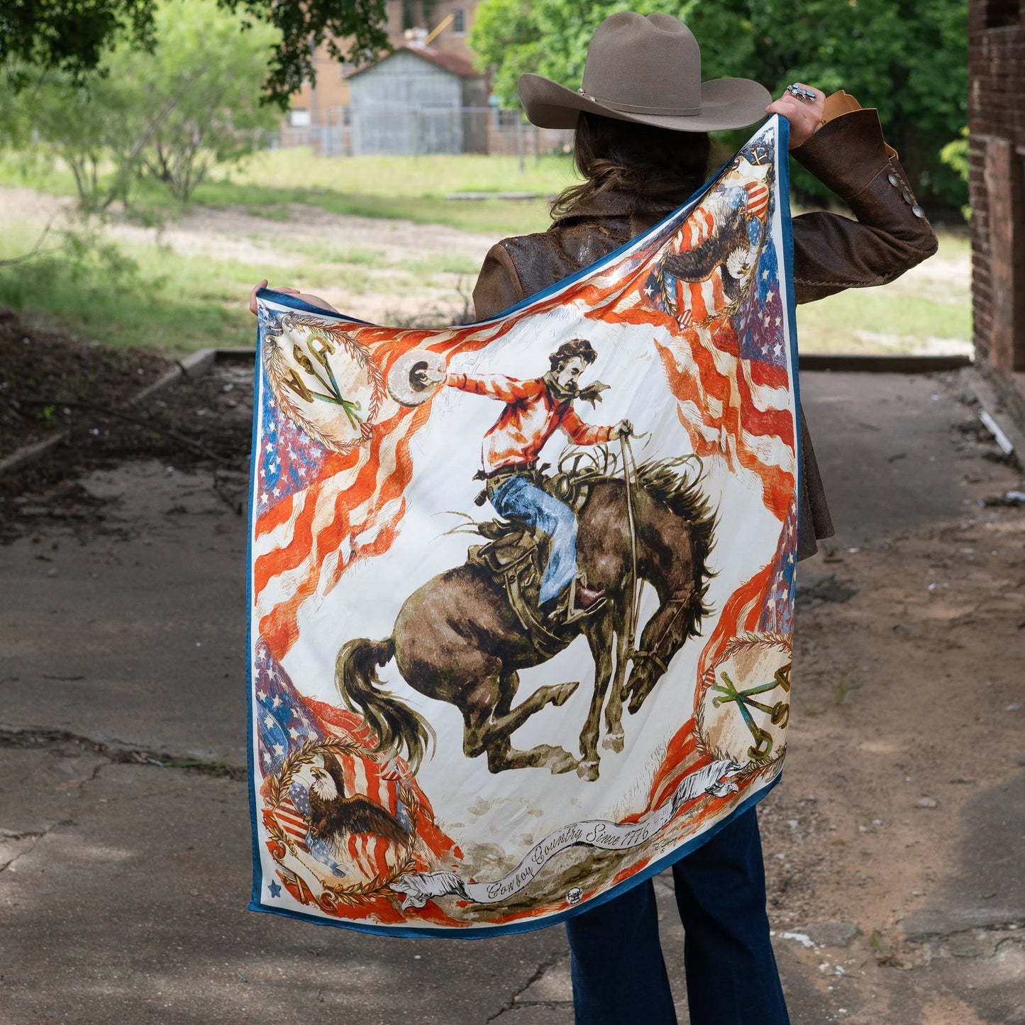 Cowboy Country Patriotic Wild Rag Silk Scarf Bandana