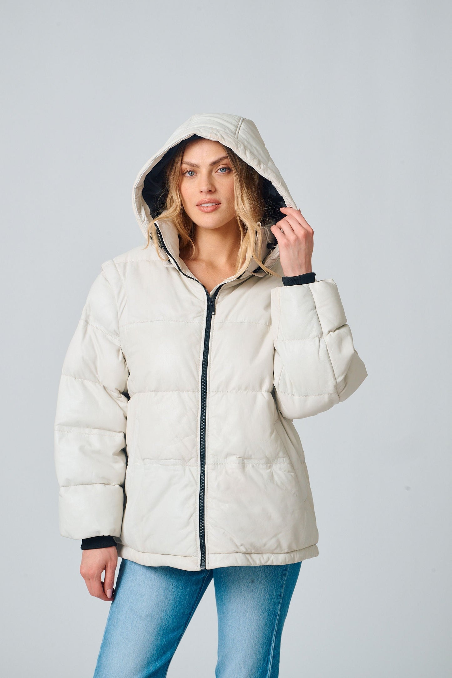 Eloisa OS Leather Jacket, White