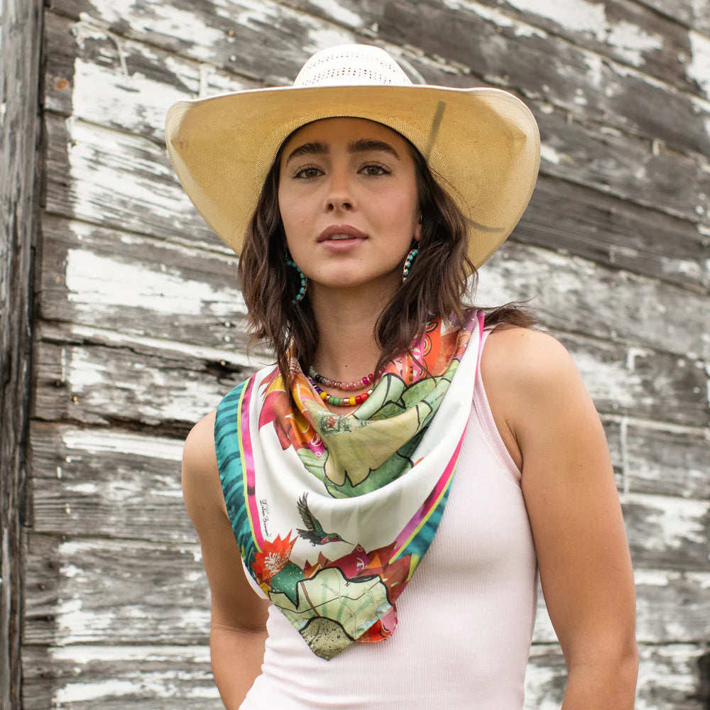 Silk Cactus Bloom Bandana Wildrags at Bourbon Cowgir