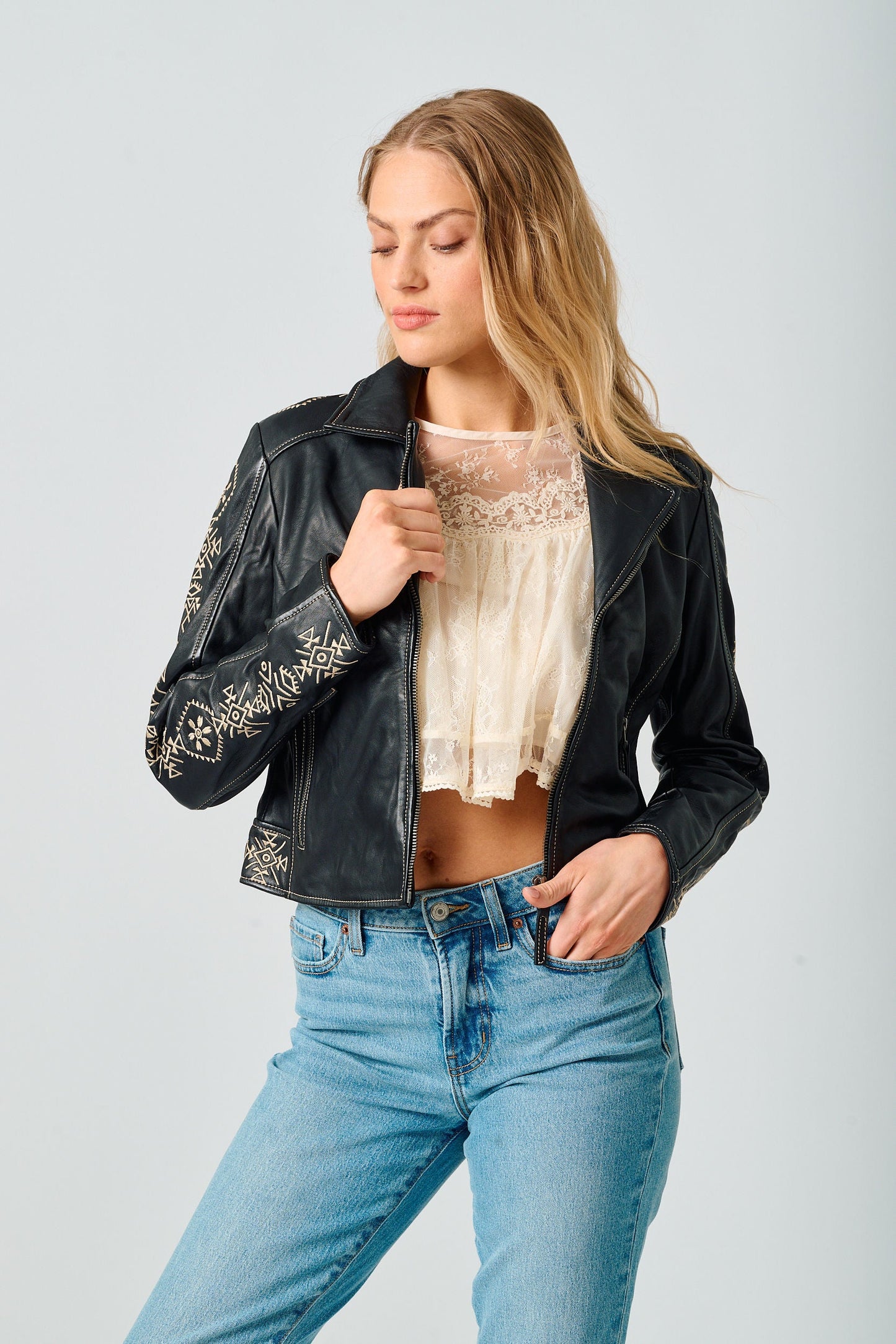 Cora RF Leather Jacket, Black