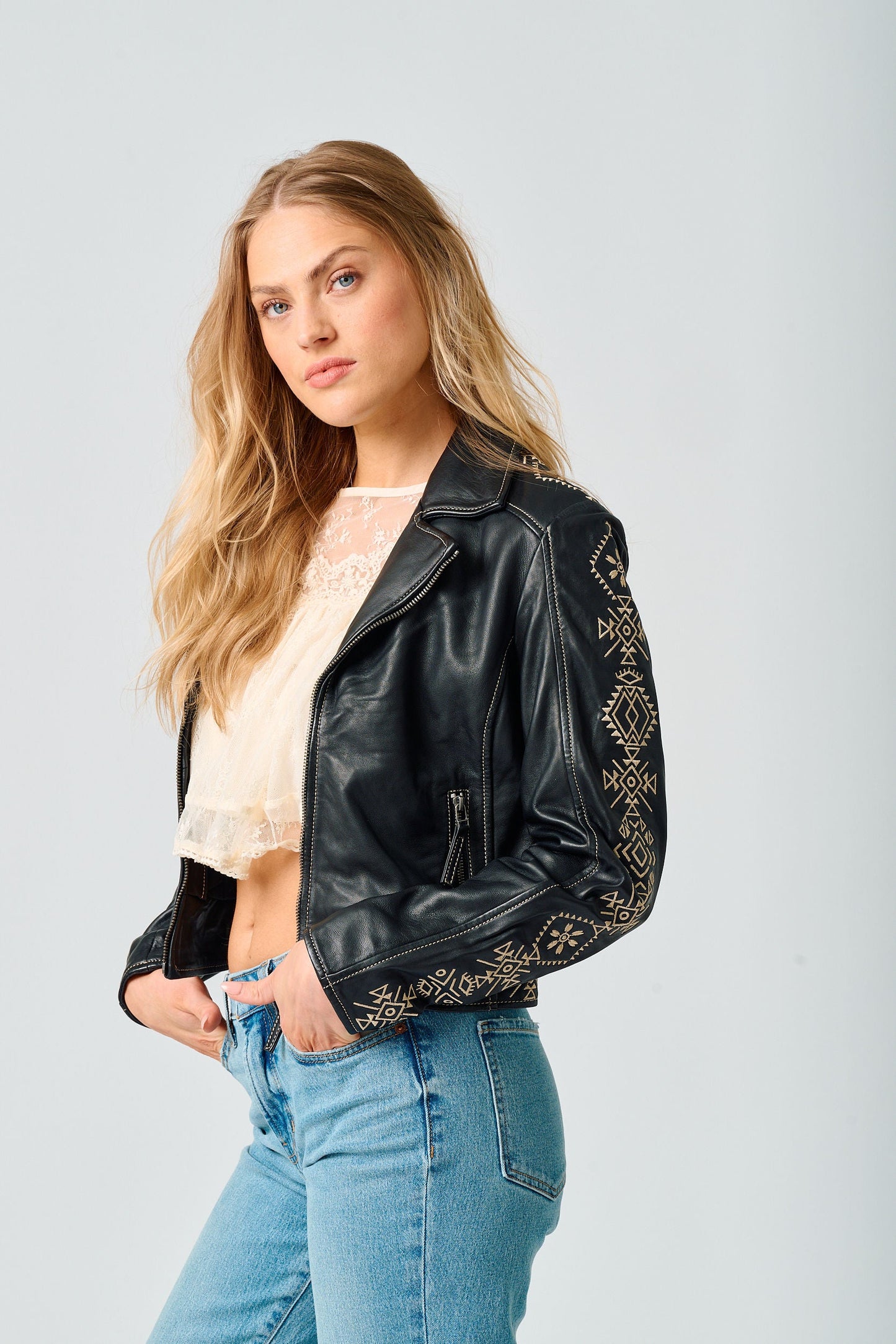 Cora RF Leather Jacket, Black