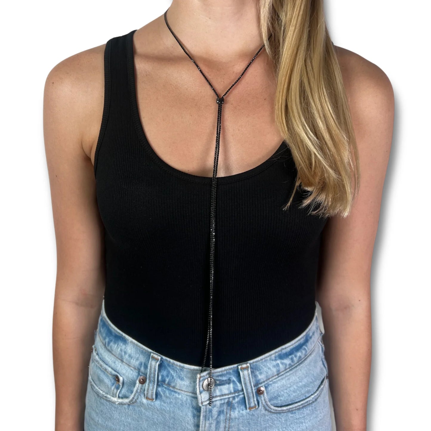 The Lasso Necklace Gunmetal Black Crystal by Daniel Diamond