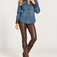 Stetson Stretch Denim Western Shirt with Leather Collar Womens