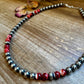 19 inch 8 mm Sterling Silver Pearls necklace with Red Spiny
