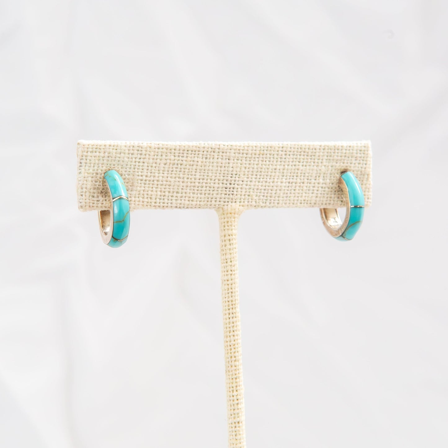 Mini Small Turquoise and Silver Hoop Earrings