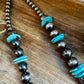 NFR Collection Necklace – 35 inch long 8mm & 14mm Sterling Silver Pearls with 20mm Turquoise Rondelle