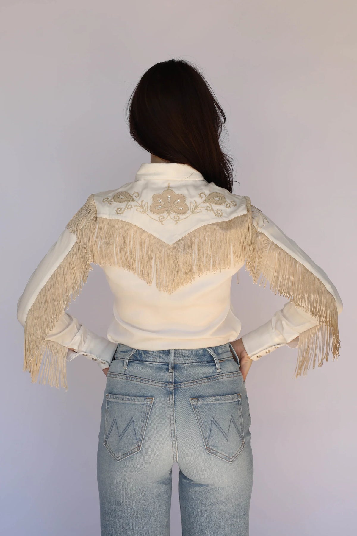 H Bar C Taos Women's Fringe Shirt in White