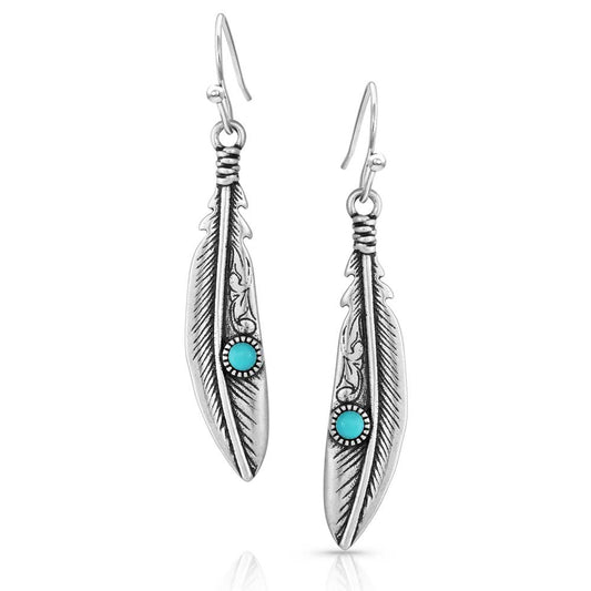 Solo Flight Turquoise Feather Earrings- Montana Silversmiths for Bourbon Cowgirl
