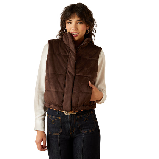 Woman wearing brown puffer vest - F25_WMS_WEST