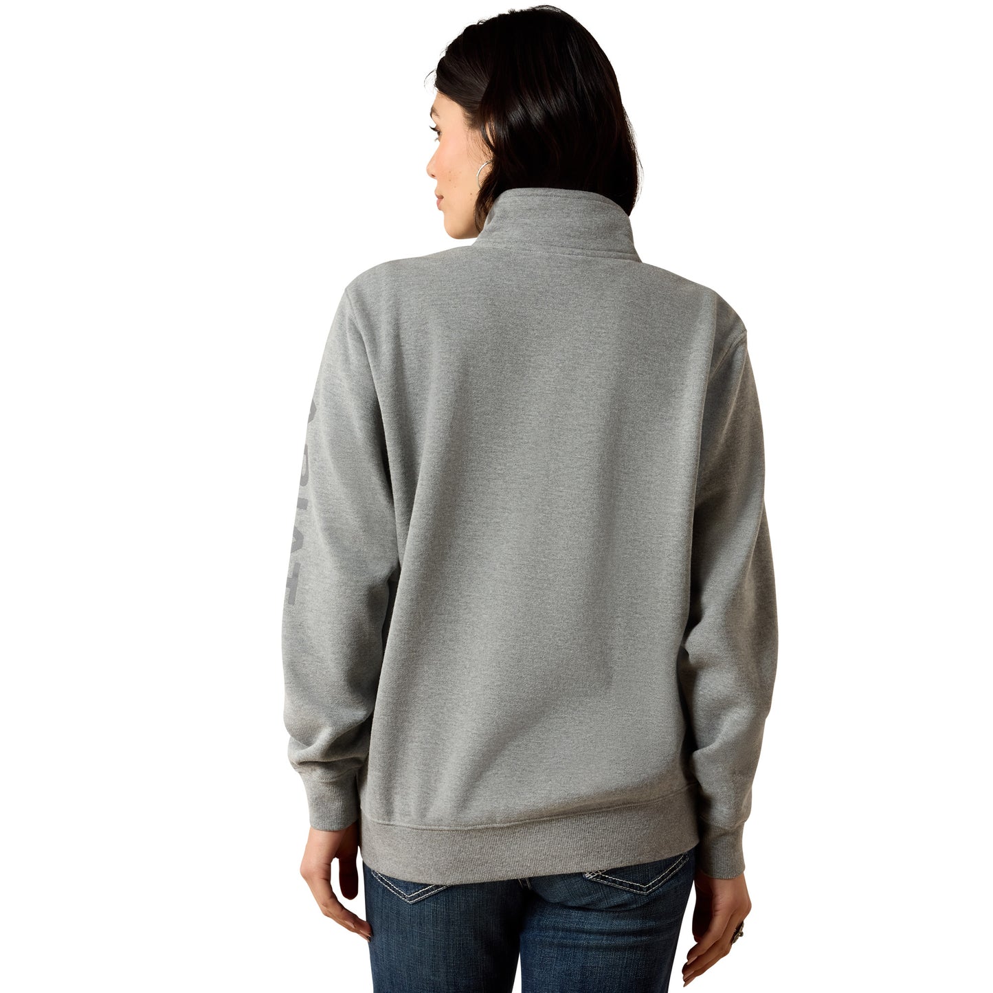 Gray quarter-zip sweatshirt back view