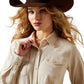 Woman wearing Western shirt and cowboy hat - detail