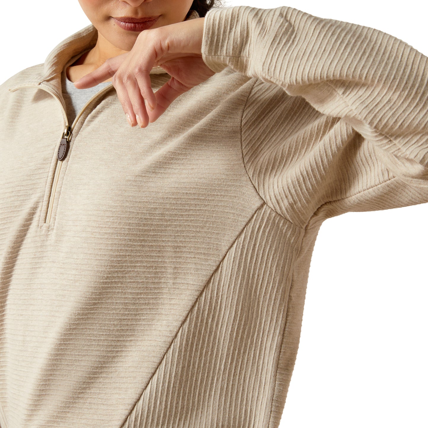 F25 WMS WEST beige ribbed detail pullover