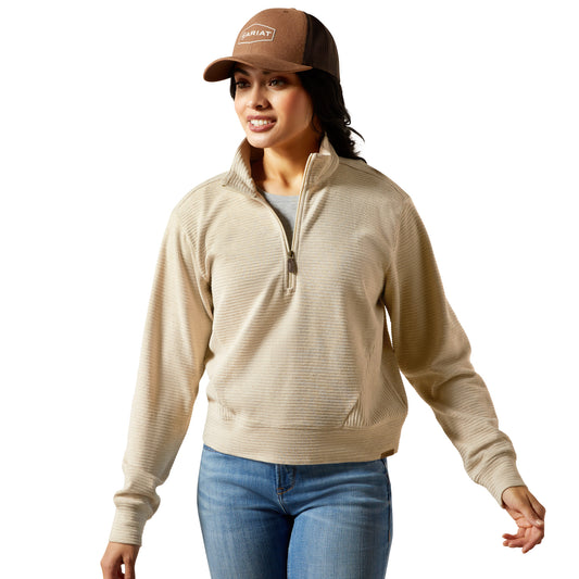 Ariat F25 WMS WEST beige quarter-zip pullover front view