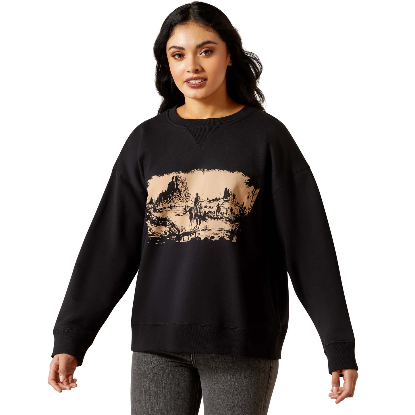 Women's black western sweatshirt, front view