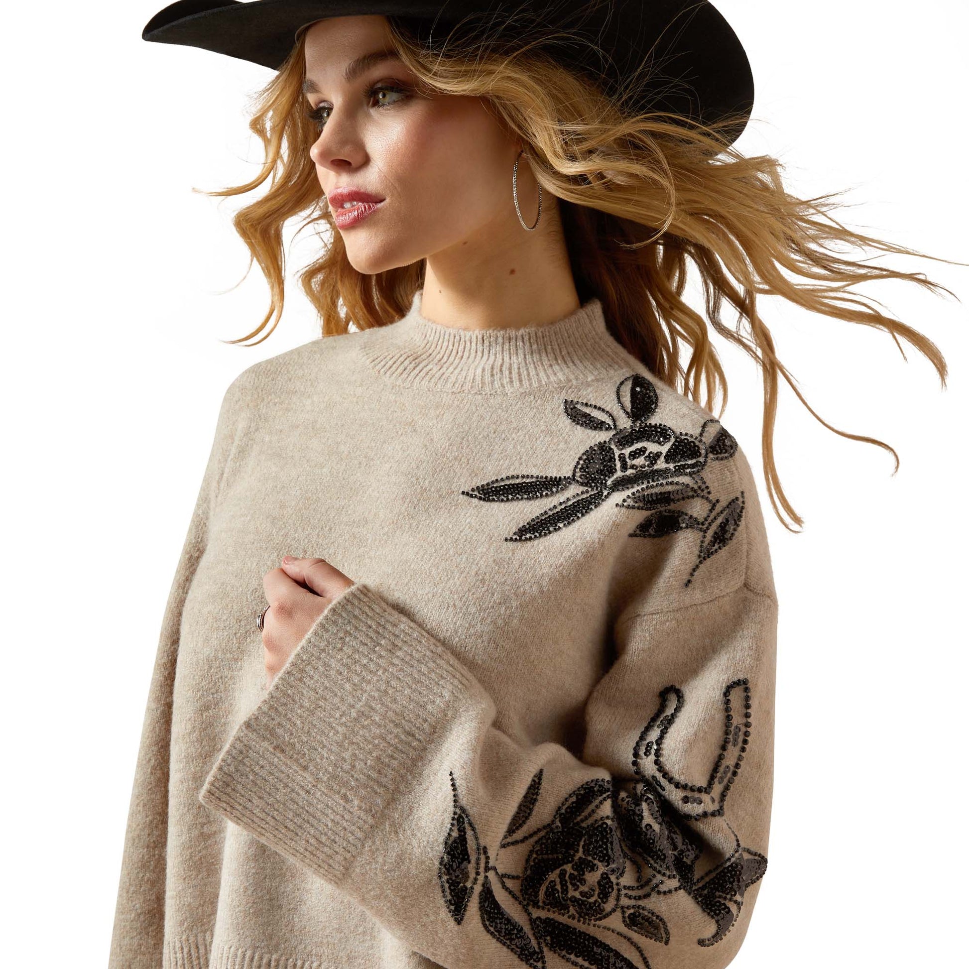 Women's Western Sweater with Floral Embroidery - detail