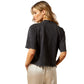 Woman in black t-shirt, back view