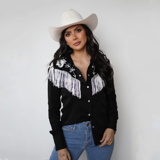 H Bar C Taos Women's Fringe Shirt - Black