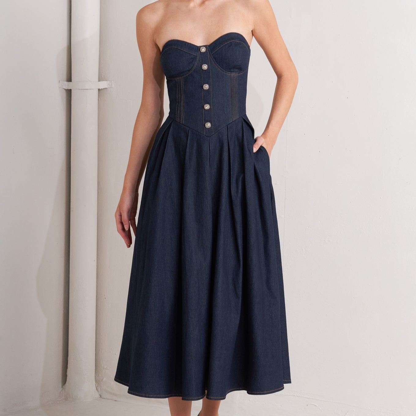 URBAN CORSET DENIM MIDI DRESS
