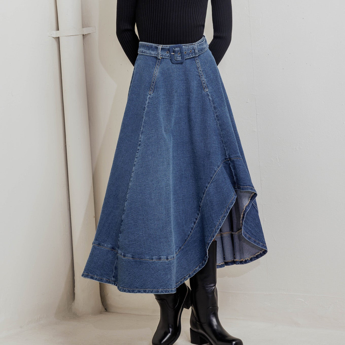 COWBOY CURVE DENIM MIDI SKIRT