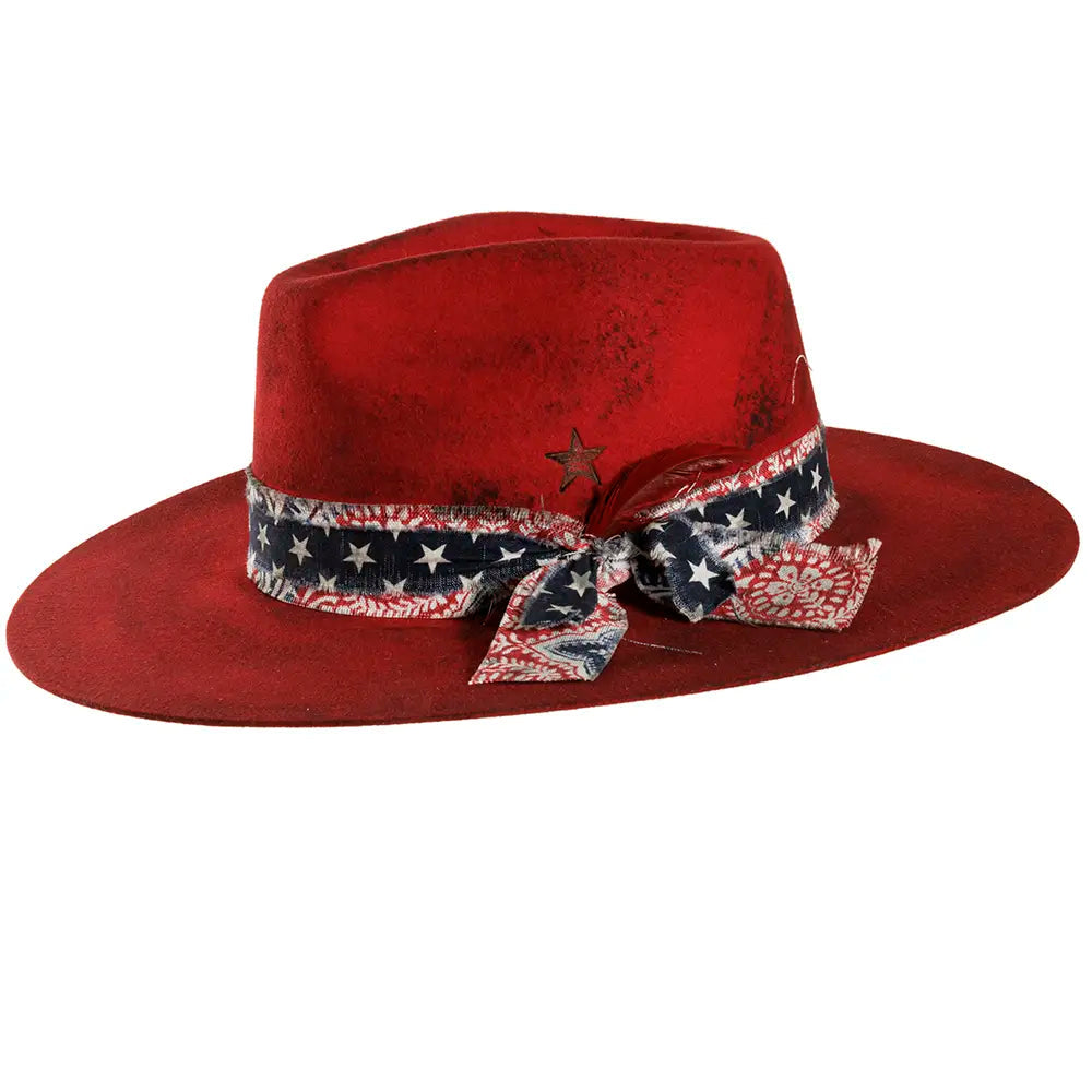 Fireworks | Womens Red Felt Fedora Hat  - Bourbon Cowgirl