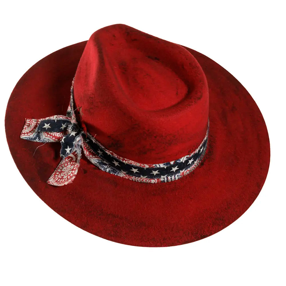 Fireworks | Womens Red Felt Fedora Hat  - Bourbon Cowgirl