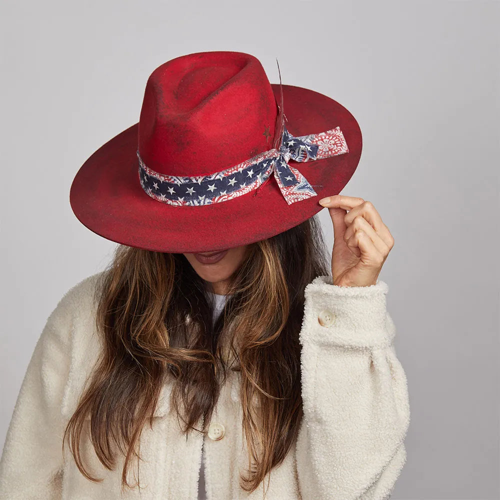 Fireworks | Womens Red Felt Fedora Hat  - Bourbon Cowgirl