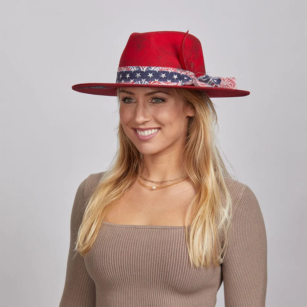 Fireworks | Womens Red Felt Fedora Hat  - Bourbon Cowgirl