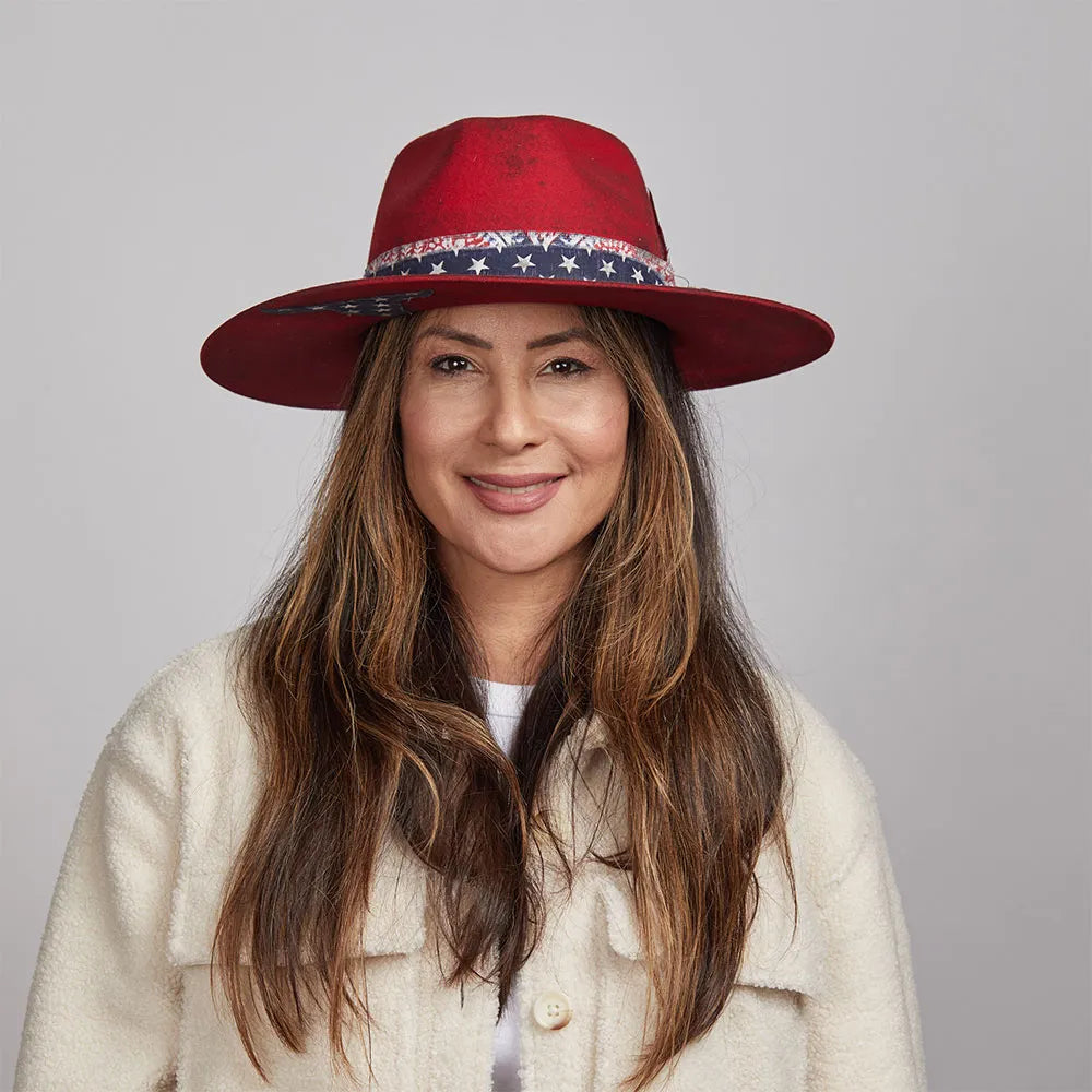 Fireworks | Womens Red Felt Fedora Hat  - Bourbon Cowgirl