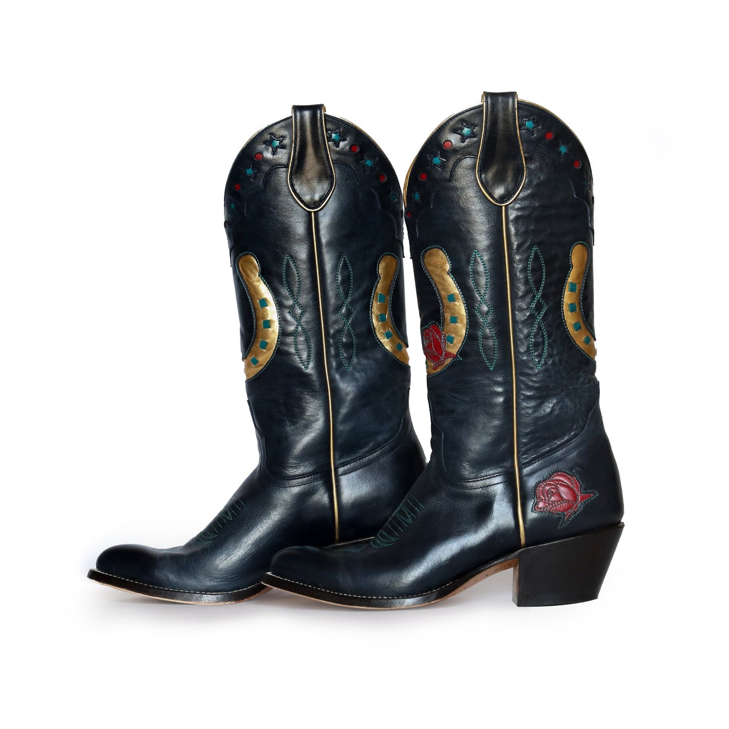 Black cowboy boots with floral & horseshoe details