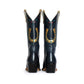 Dark blue cowboy boots with horseshoe design