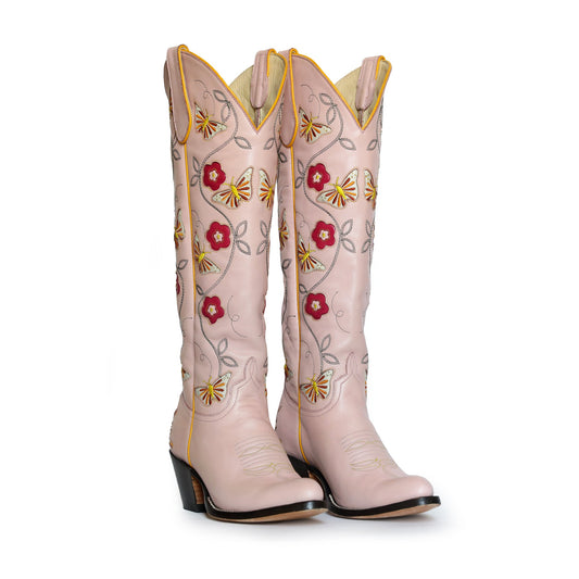 Pink floral embroidered cowboy boots