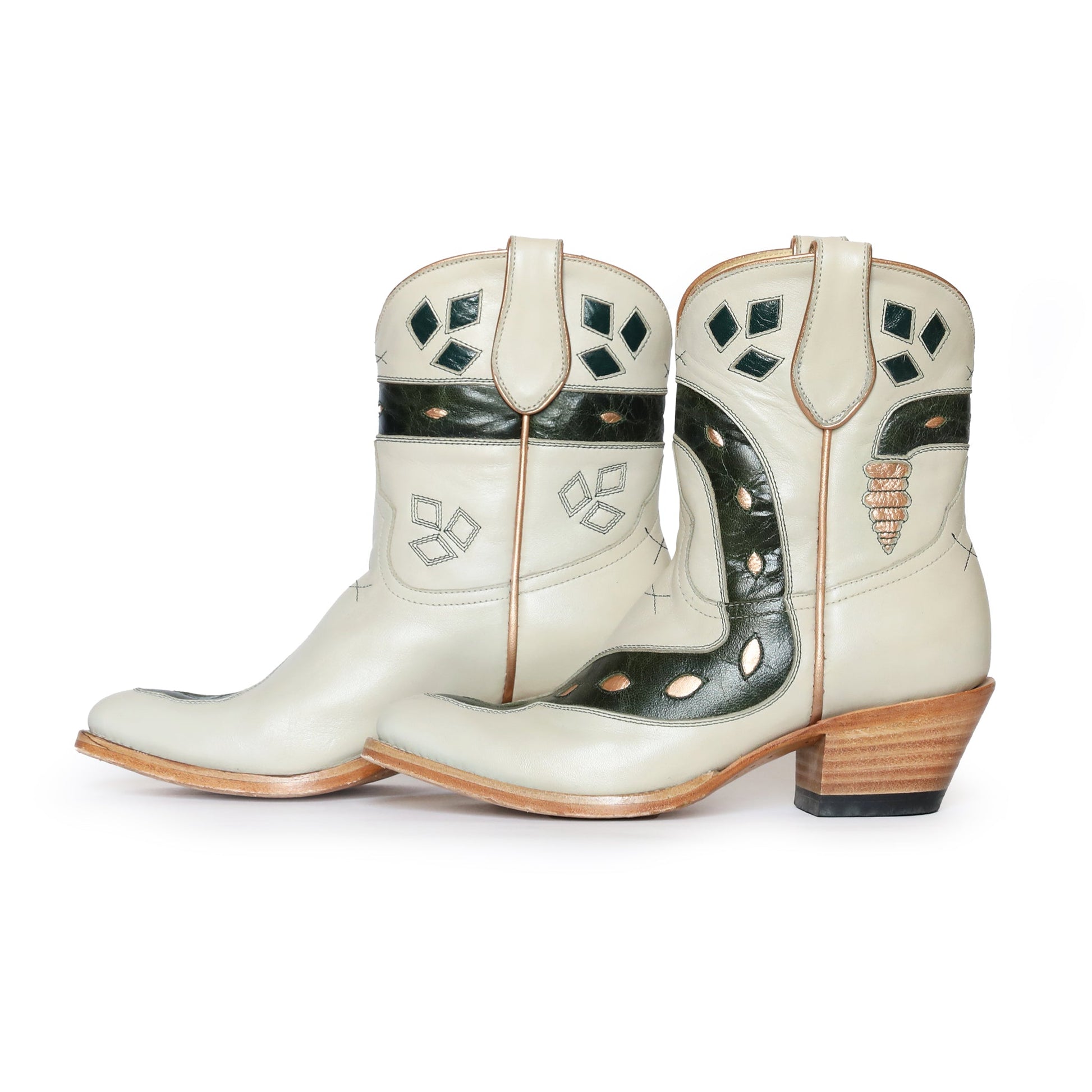 White & green patterned cowboy boots