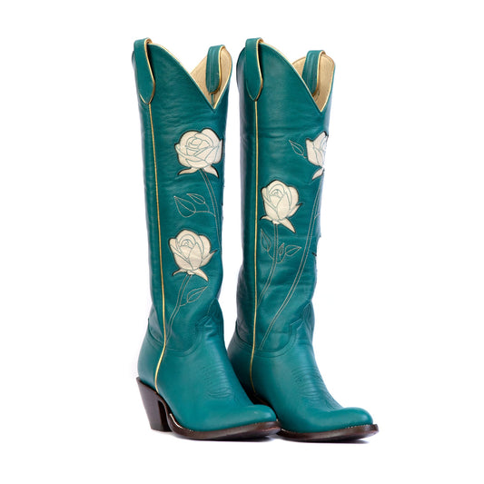 Fraulein Rose teal cowboy boots with floral design