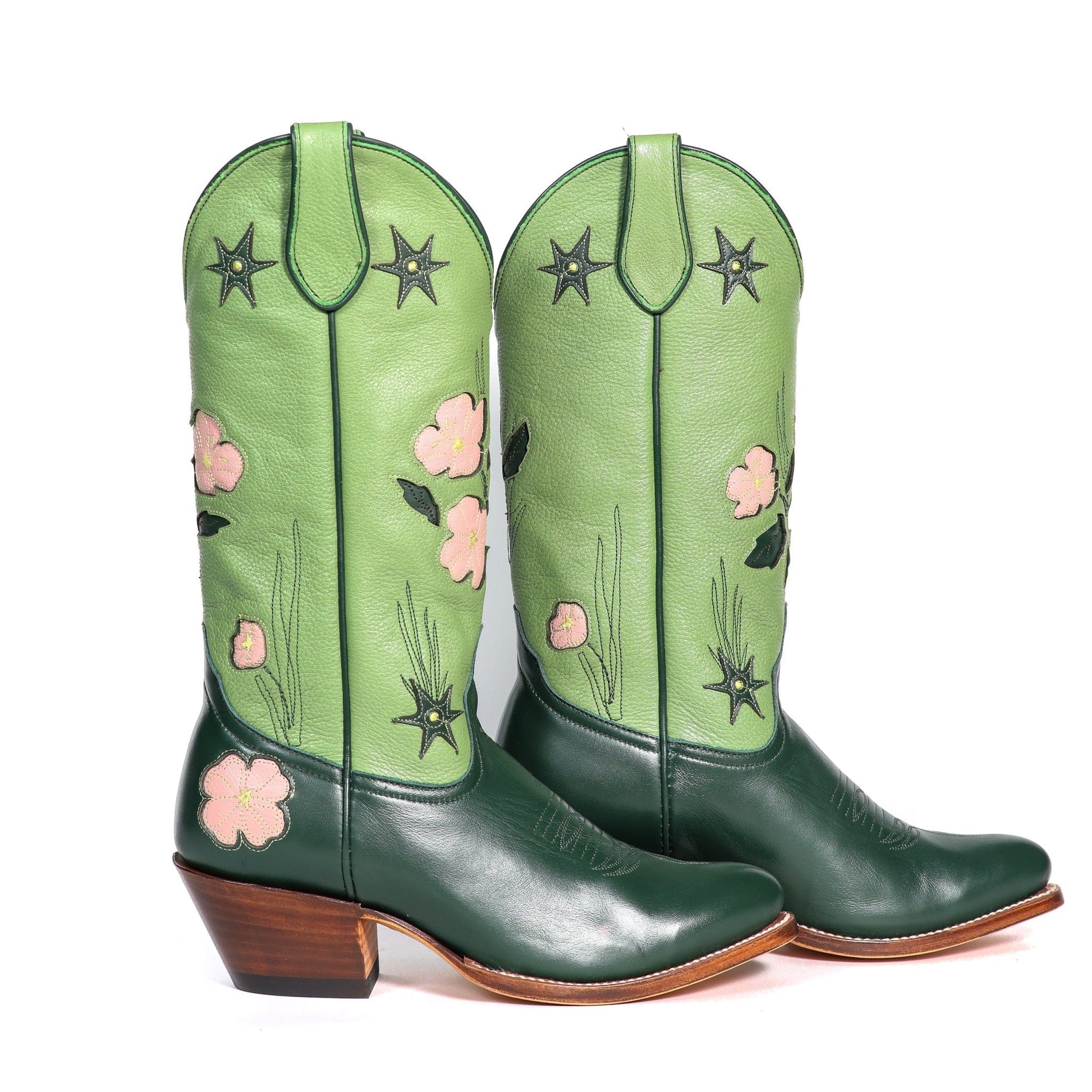 Green floral cowboy boots