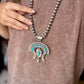Large Sterling Silver & Kingman Turquoise Pendant – Native Made by L. – Fits 12mm Pearls