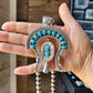 Large Sterling Silver & Kingman Turquoise Pendant – Native Made by L. – Fits 12mm Pearls