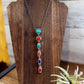 Sterling Silver Lariat Necklace – Native Made – Turquoise, Spiny, & Lapis Charms – One of a Kind
