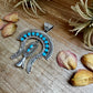 Large Sterling Silver & Kingman Turquoise Pendant – Native Made by L. – Fits 12mm Pearls