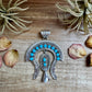 Large Sterling Silver & Kingman Turquoise Pendant – Native Made by L. – Fits 12mm Pearls