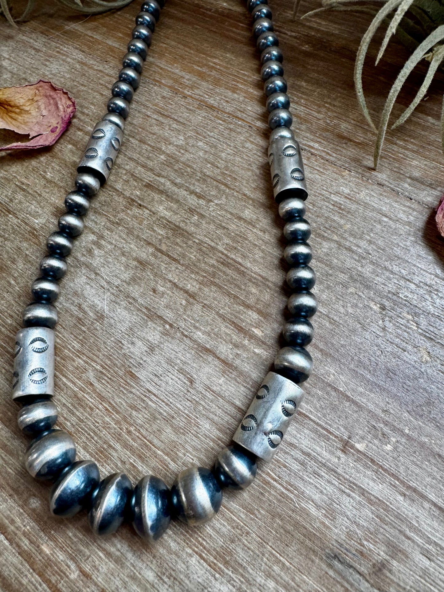 Sterling Silver Barrel Bead Necklace – 20” – Saucer & Barrel Beads