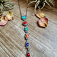 Sterling Silver Lariat Necklace – Native Made – Turquoise, Spiny, & Lapis Charms – One of a Kind