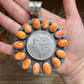 Orange Spiny Oyster & Silver Coin Pendant – Signed by Gabby