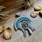 Large Sterling Silver & Kingman Turquoise Pendant – Native Made by L. – Fits 12mm Pearls