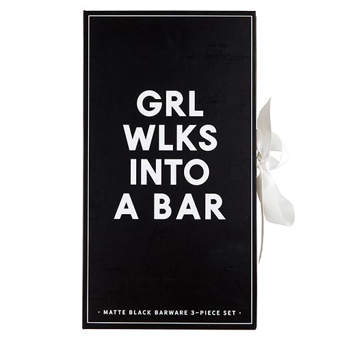 Matte Black Barware Cocktail Kit Book Box - Girl Walks Into a Bar