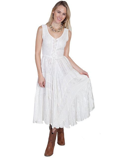 chinese dress ladies White Lace Front Sleeveless Dress for Country Girls