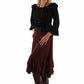 Chocolate Brown Maxi Skirt with Crocheted Band at Bourbon Cowgirl