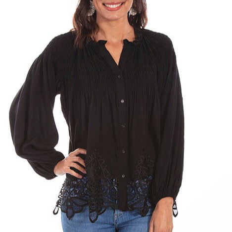 Black Lace Button Front Blouse Scully Bourbon Cowgirl