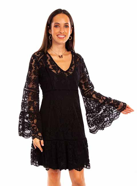 Black Lace Dress with Flare Sleeves for Country Girls at Bourbon Cowgirl