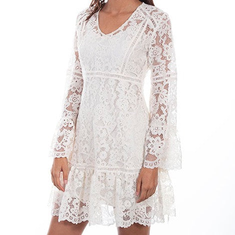 Ivory Lace Dress with Flare Sleeves for Country Girls at Bourbon Cowgirl